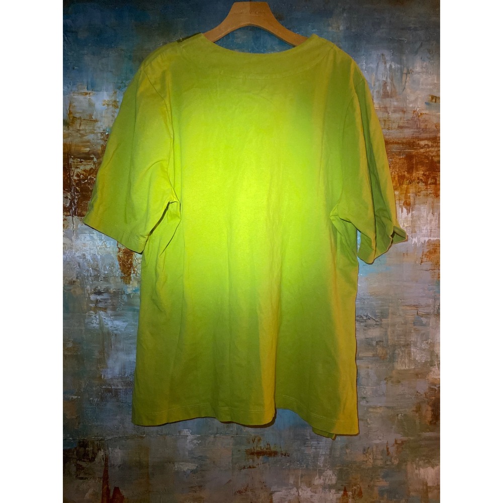Westbound Woman 1X Lime Green Embroidered Beaded V-Neck Cotton Tunic Top Shirt - Picture 5 of 5